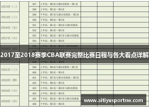 2017至2018赛季CBA联赛完整比赛日程与各大看点详解